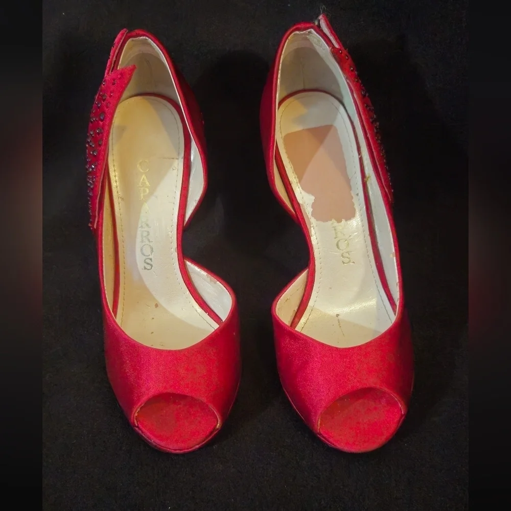Caparros Red Rhinestone Peep-Toe Heels - Size 5B